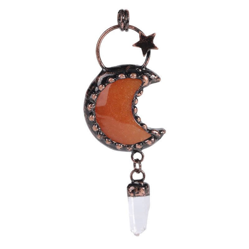 Collier avec pendentif en cristal de lune et étoile en pierres précieuses Olivenorma - Jade rouge et quartz clair - image 17