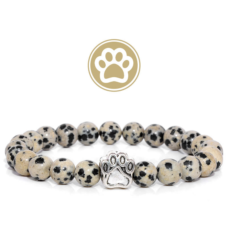 Bracelet Olivenorma en pierres précieuses avec patte de bénédiction et fourrure - Jaspe dalmatien - image 1