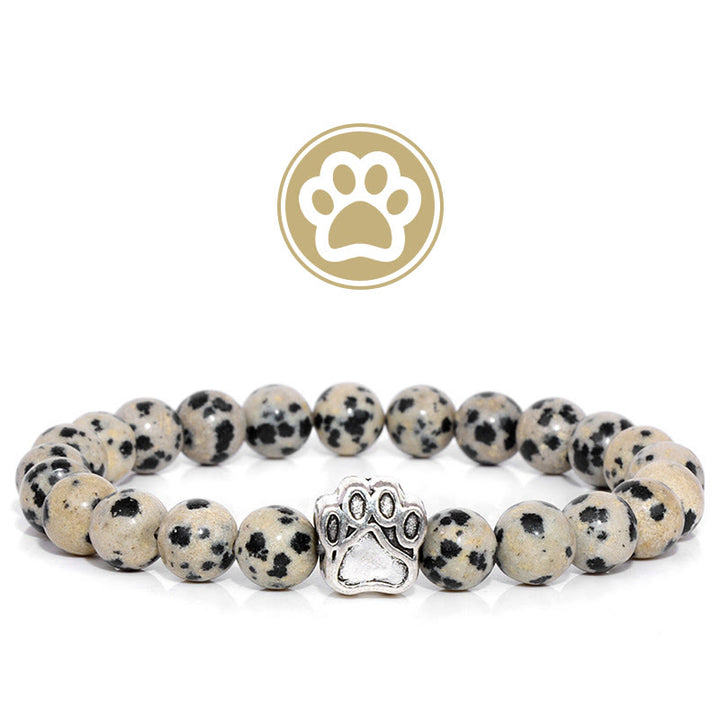 Bracelet Olivenorma en pierres précieuses avec patte de bénédiction et fourrure - Jaspe dalmatien - image 1