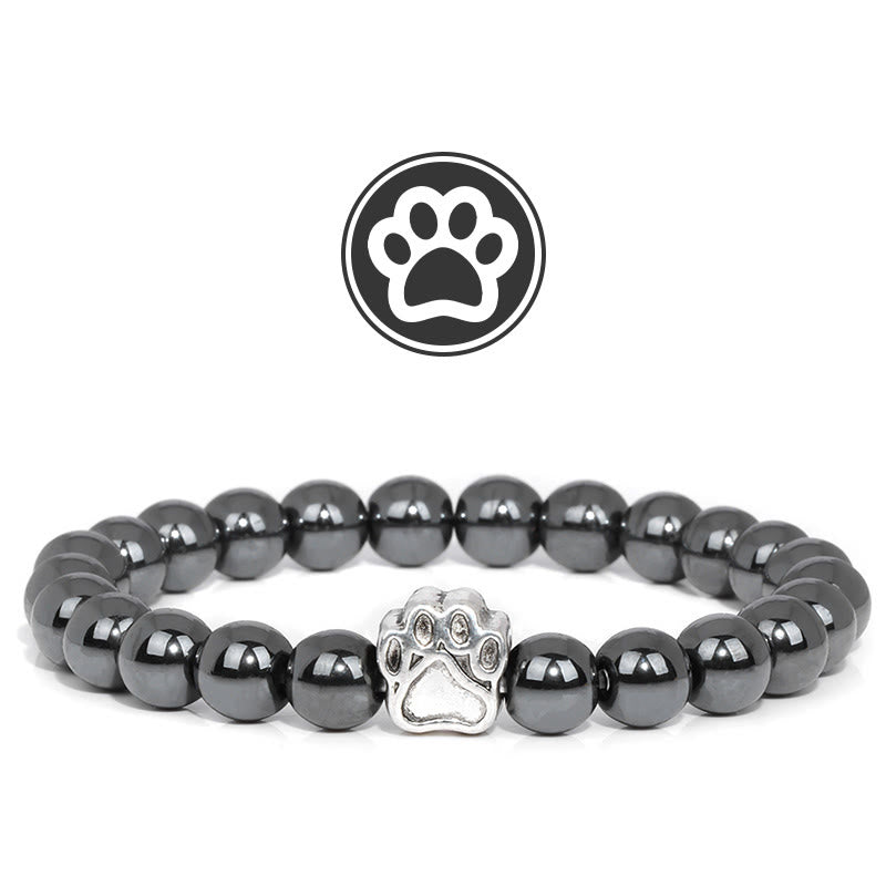 Bracelet Olivenorma en pierres précieuses avec patte de bénédiction et fourrure - Hématite - image 6