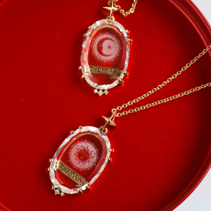 Collier de tarot vintage Olivenorma en cristal transparent avec lune et soleil - image 6