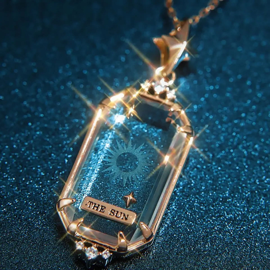 Collier de tarot vintage Olivenorma en cristal transparent avec lune et soleil - image 0