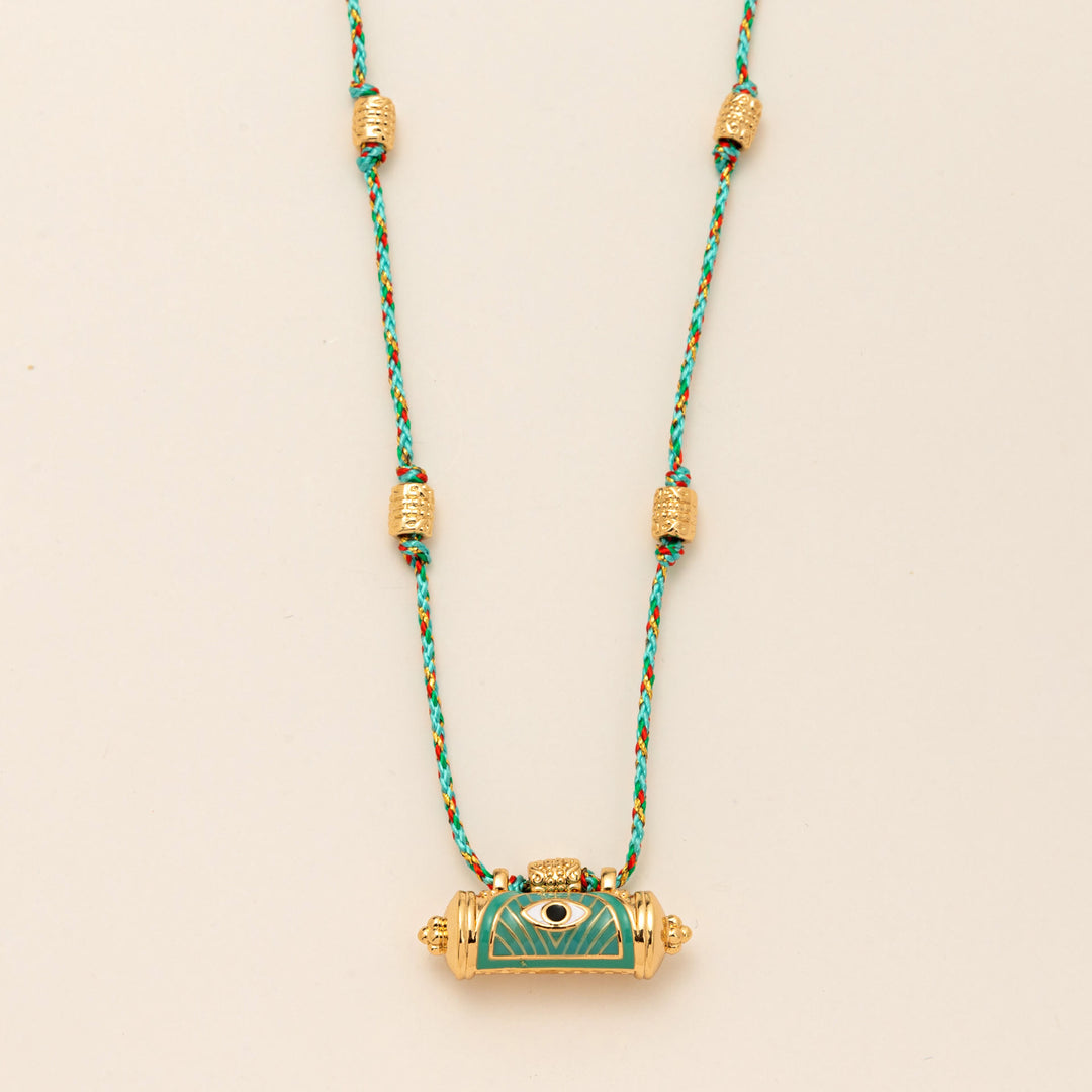 Collier en corde tressée Kaléidoscope avec breloque tribale Olivenorma - Œil bleu - image 1
