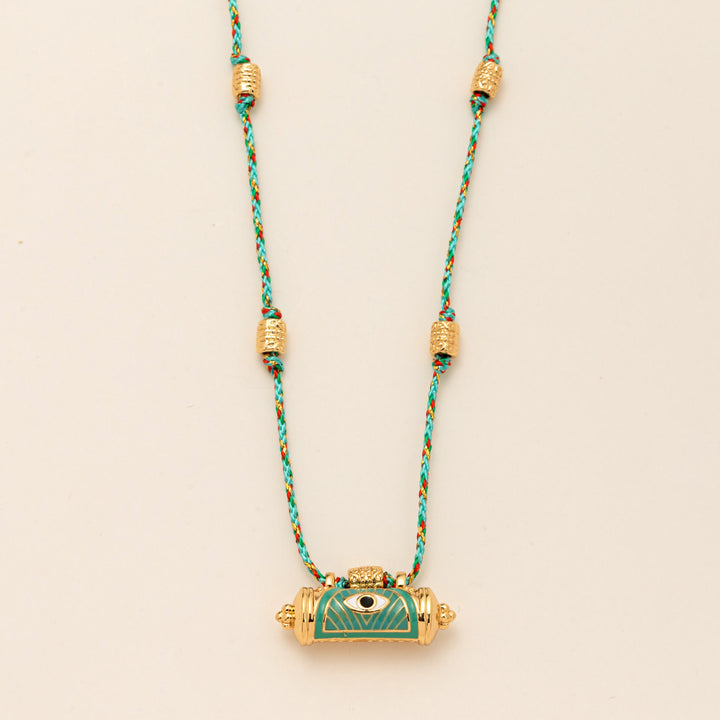 Collier en corde tressée Kaléidoscope avec breloque tribale Olivenorma - Œil bleu - image 1