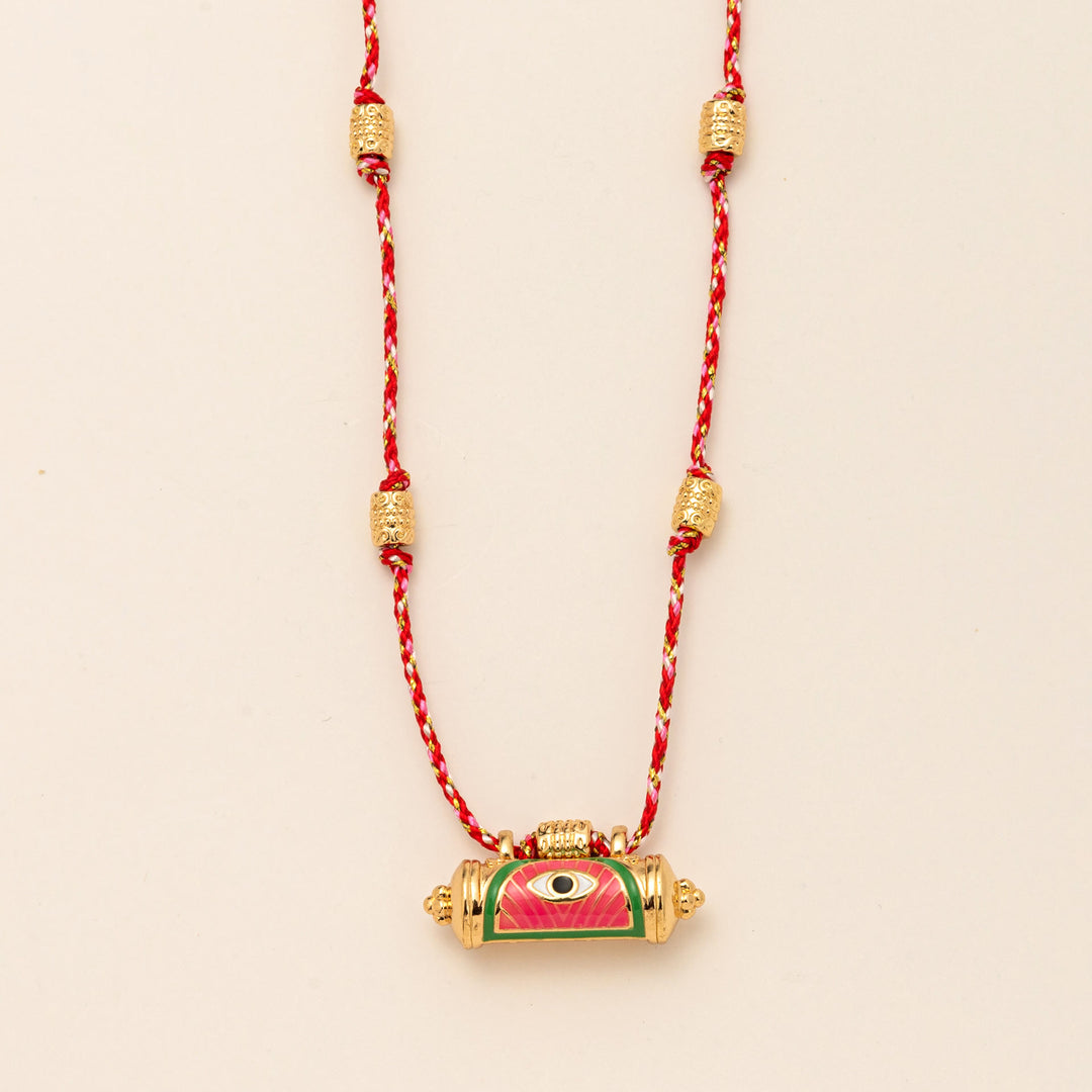 Collier en corde tressée Kaléidoscope avec breloque tribale Olivenorma - Yeux rouges - image 2