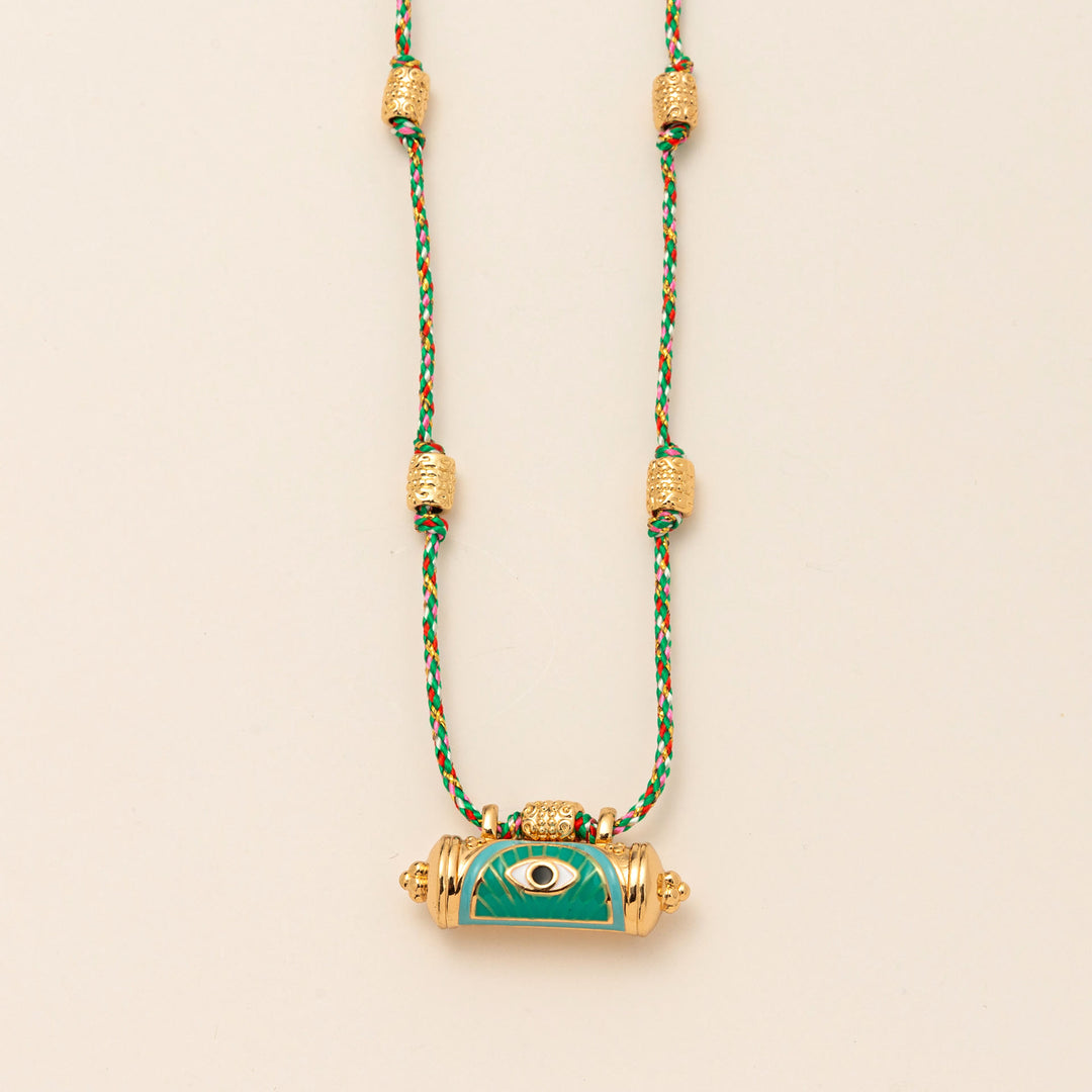 Collier en corde tressée Kaléidoscope avec breloque tribale Olivenorma - Œil vert - image 3