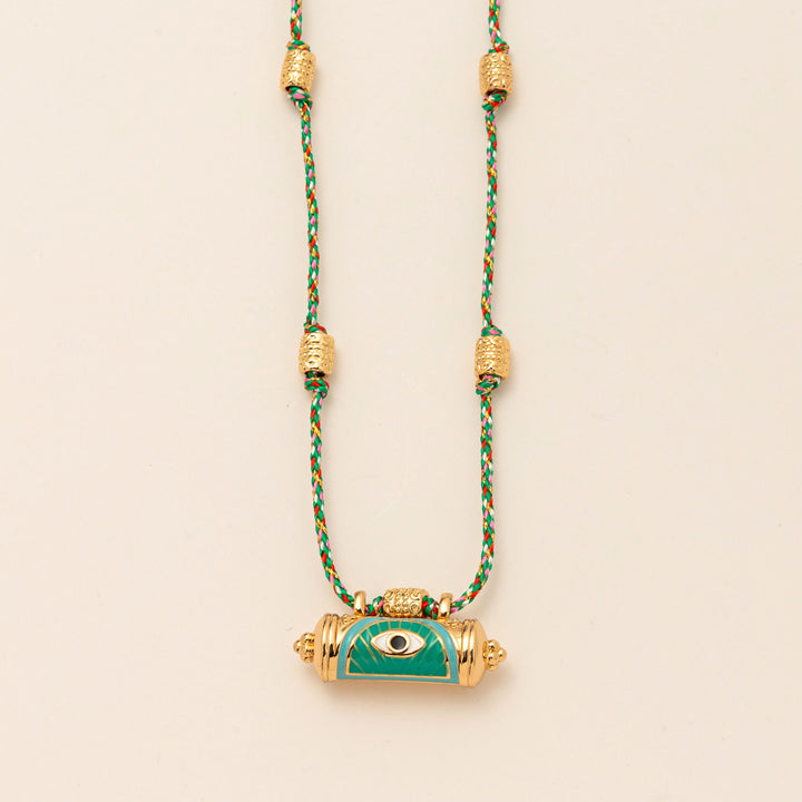 Collier en corde tressée Kaléidoscope avec breloque tribale Olivenorma - Œil vert - image 3