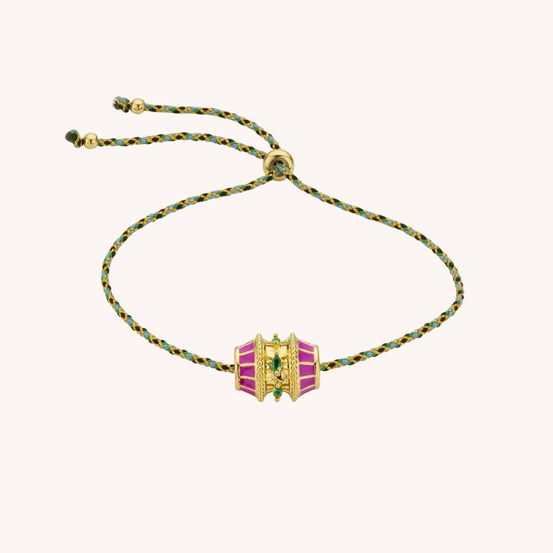 Collier de perles rotatives porte-bonheur Olivenorma et bracelet en corde tressée - Bracelet à breloques rose - image 4