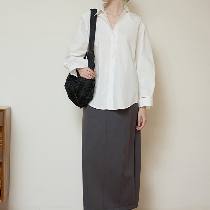 Chemise boutonnée à manches longues et col oversize en coton pour femme Olivenorma - image 8