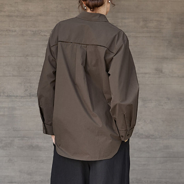 Chemise boutonnée à manches longues et col oversize en coton pour femme Olivenorma - image 4