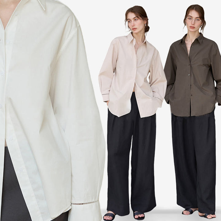 Chemise boutonnée à manches longues et col oversize en coton pour femme Olivenorma - image 19