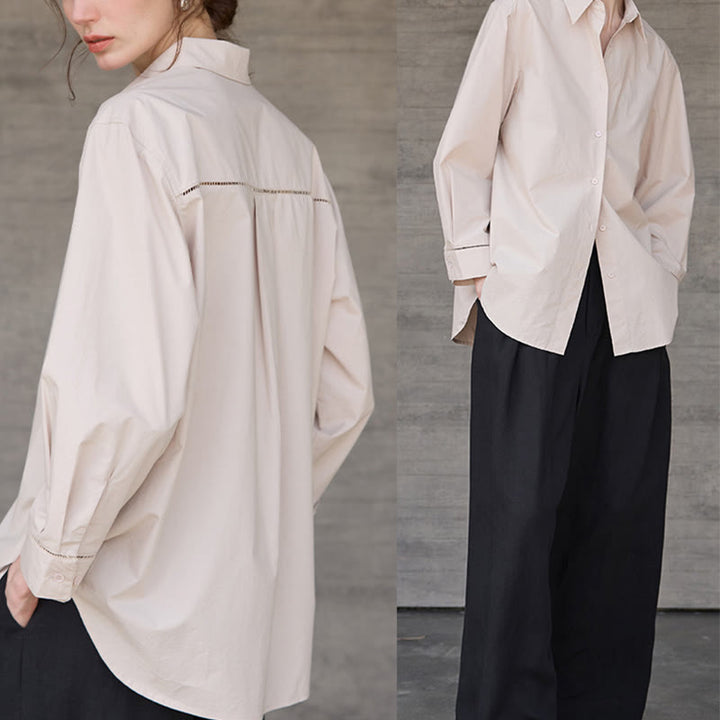 Chemise boutonnée à manches longues et col oversize en coton pour femme Olivenorma - image 13