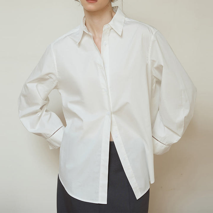 Chemise boutonnée à manches longues et col oversize en coton pour femme Olivenorma - Blanc - L - image 5