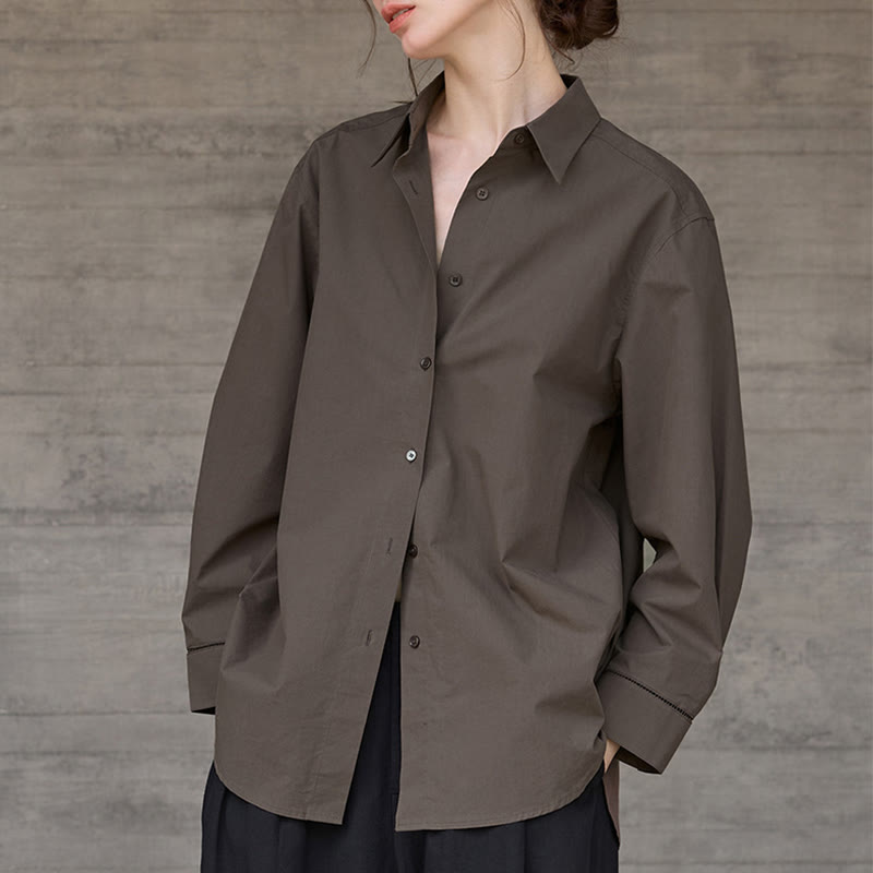 Chemise boutonnée à manches longues et col oversize en coton pour femme Olivenorma - Café - L - image 0