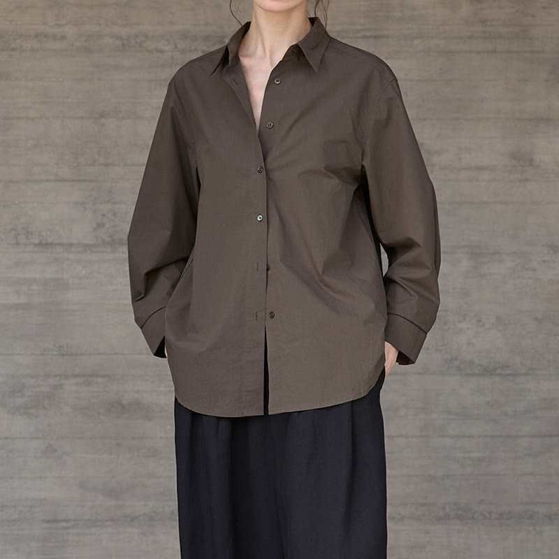 Chemise boutonnée à manches longues et col oversize en coton pour femme Olivenorma - image 3