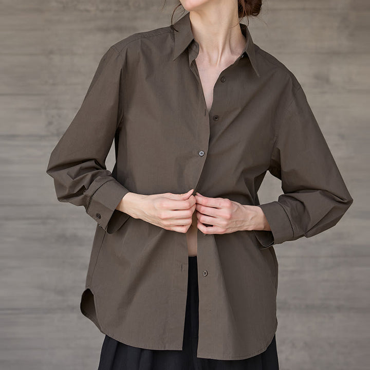 Chemise boutonnée à manches longues et col oversize en coton pour femme Olivenorma - image 1