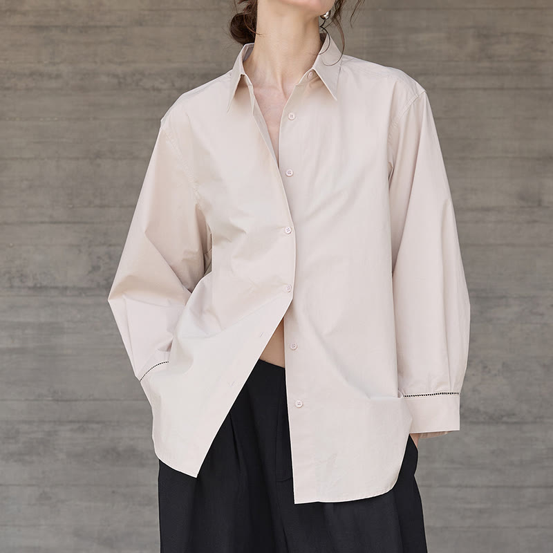 Chemise boutonnée à manches longues et col oversize en coton pour femme Olivenorma - Rose clair - L - image 10
