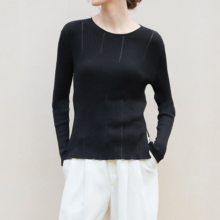 Chemisier à manches longues Olivenorma , haut en maille côtelée fendue, sweat-shirt pour femme - image 3