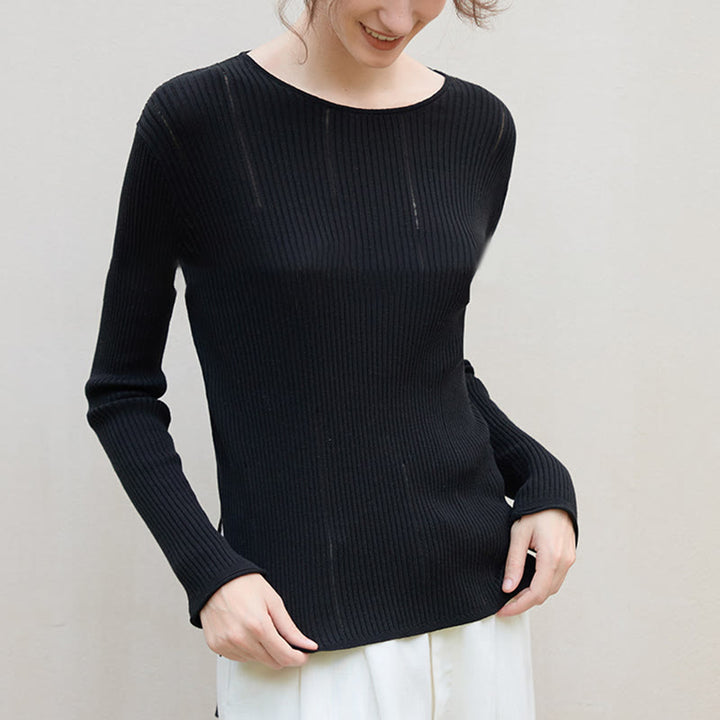 Chemisier à manches longues Olivenorma , haut en maille côtelée fendue, sweat-shirt pour femme - image 2