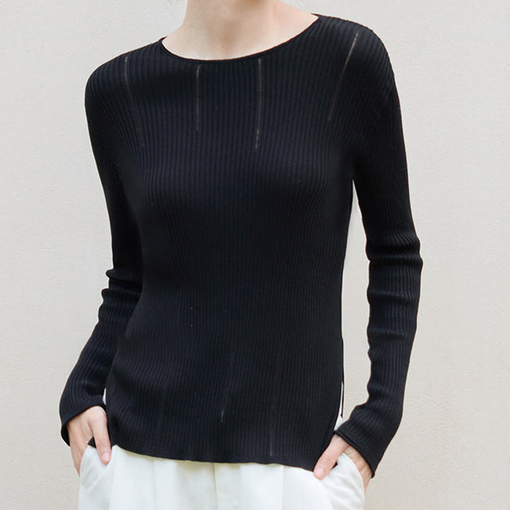 Chemisier à manches longues Olivenorma , haut en maille côtelée fendue, sweat-shirt pour femme - image 1