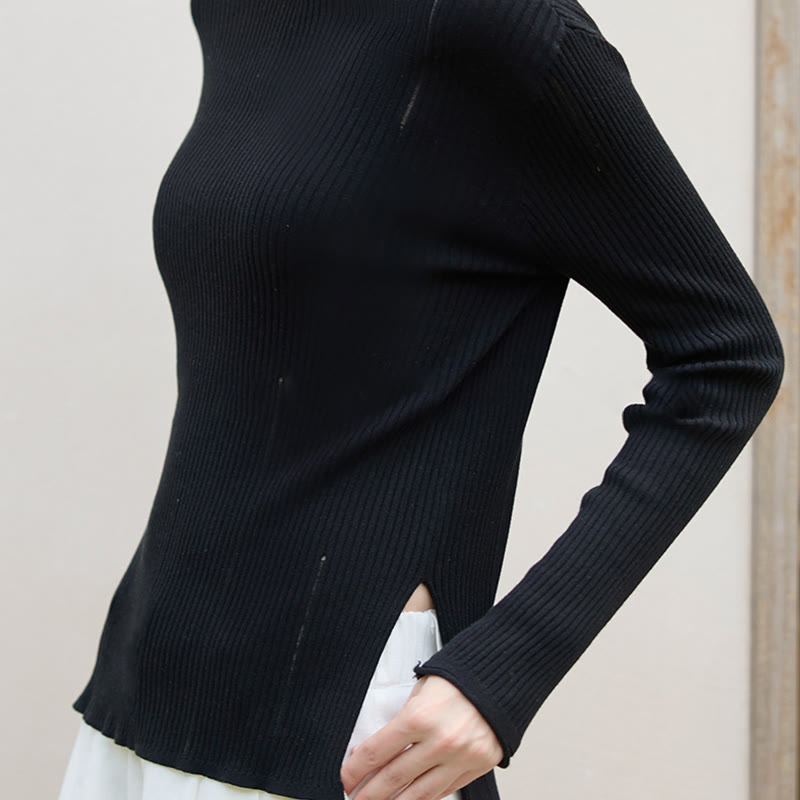 Chemisier à manches longues Olivenorma , haut en maille côtelée fendue, sweat-shirt pour femme - image 4