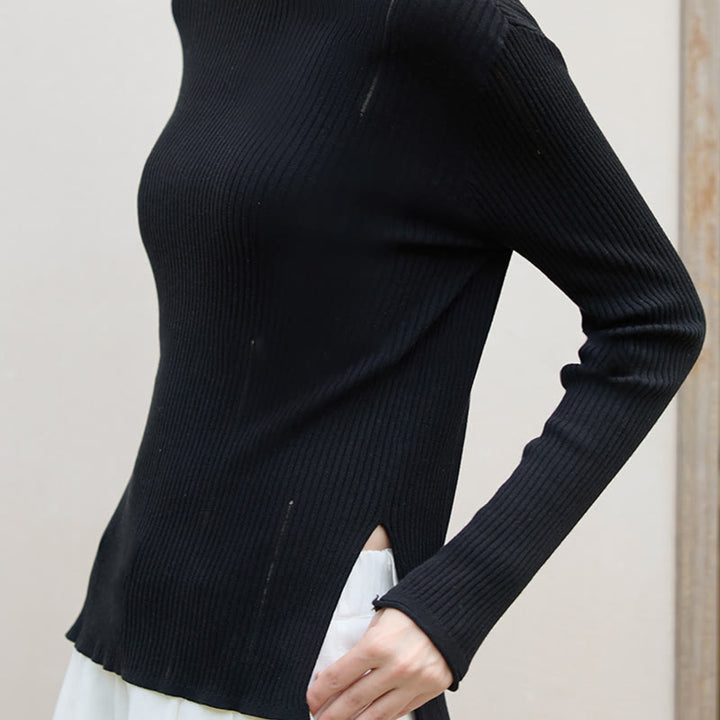 Chemisier à manches longues Olivenorma , haut en maille côtelée fendue, sweat-shirt pour femme - image 4