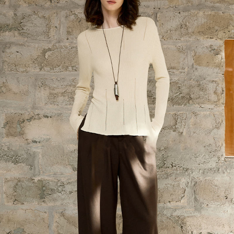 Chemisier à manches longues Olivenorma , haut en maille côtelée fendue, sweat-shirt pour femme - image 10