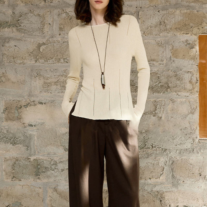 Chemisier à manches longues Olivenorma , haut en maille côtelée fendue, sweat-shirt pour femme - image 10