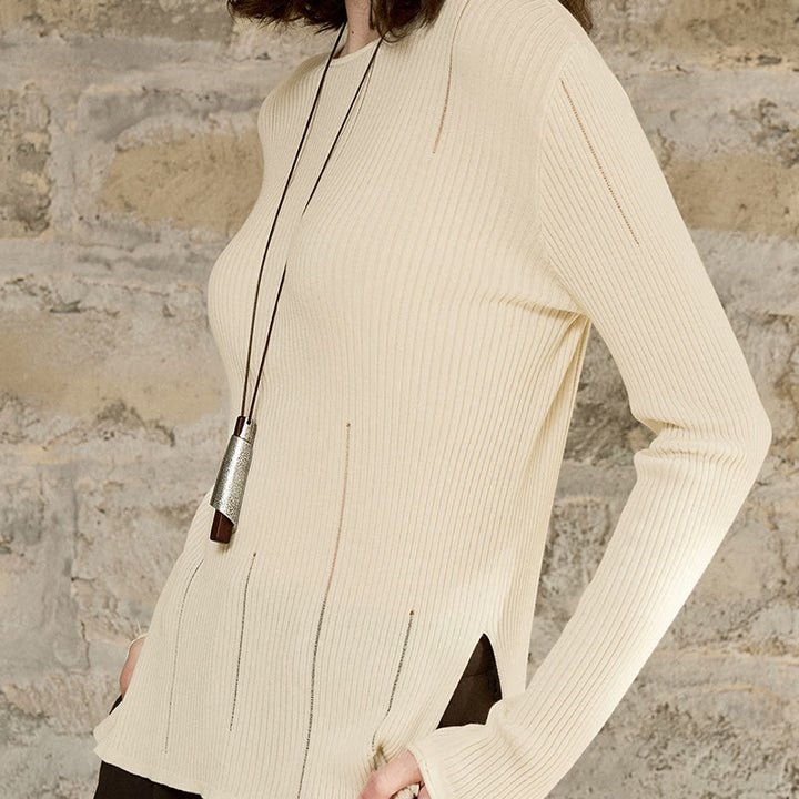 Chemisier à manches longues Olivenorma , haut en maille côtelée fendue, sweat-shirt pour femme - image 7