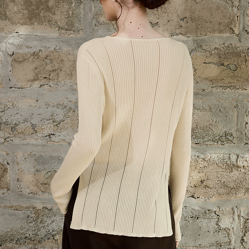 Chemisier à manches longues Olivenorma , haut en maille côtelée fendue, sweat-shirt pour femme - image 6