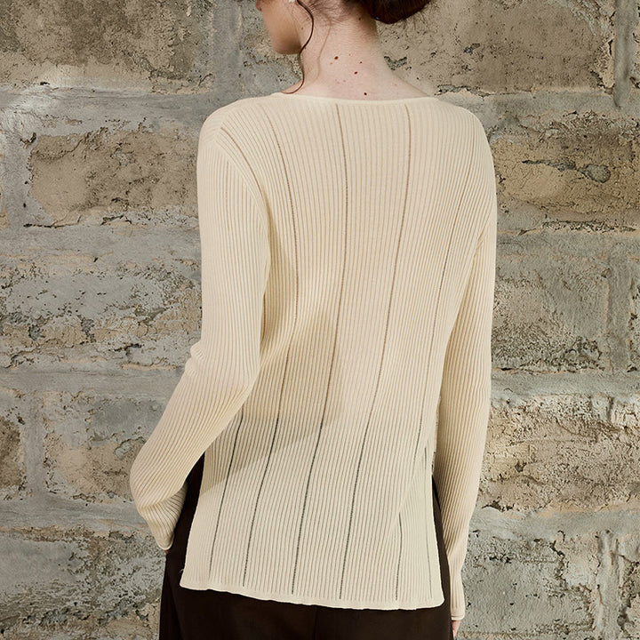 Chemisier à manches longues Olivenorma , haut en maille côtelée fendue, sweat-shirt pour femme - image 6