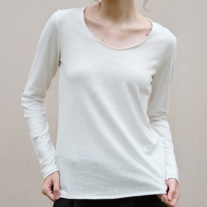 Sweat-shirt à manches longues et col roulé en U pour femme, couleur unie, Olivenorma - image 1