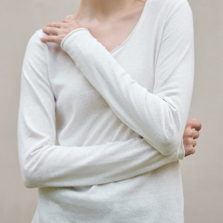Sweat-shirt à manches longues et col roulé en U pour femme, couleur unie, Olivenorma - image 5
