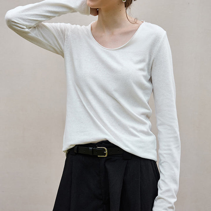 Sweat-shirt à manches longues et col roulé en U pour femme, couleur unie, Olivenorma - image 6