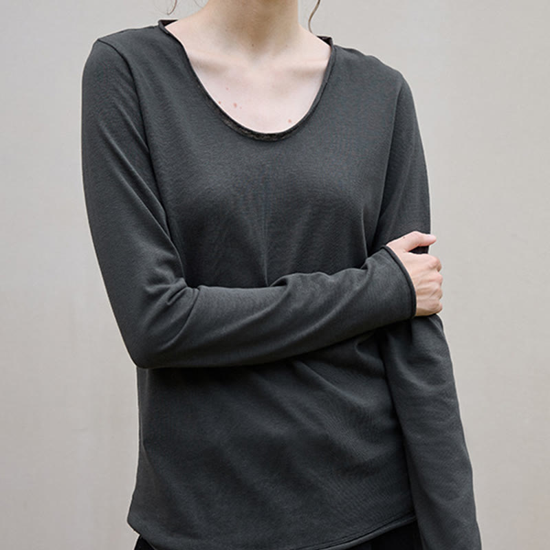 Sweat-shirt à manches longues et col roulé en U pour femme, couleur unie, Olivenorma - image 10