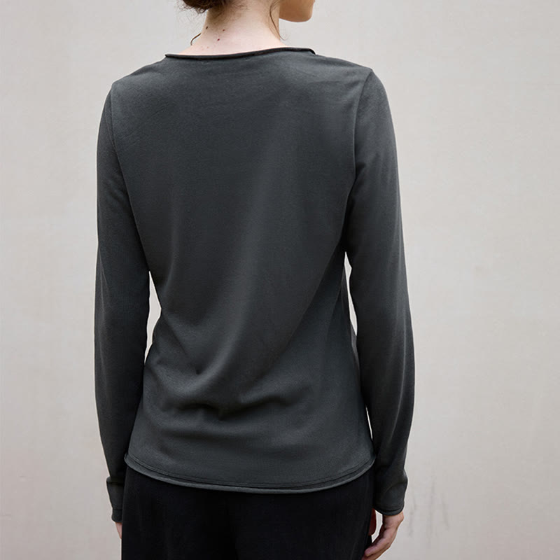 Sweat-shirt à manches longues et col roulé en U pour femme, couleur unie, Olivenorma - image 12