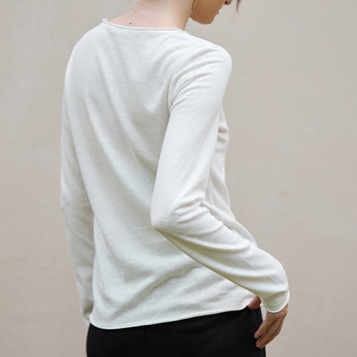 Sweat-shirt à manches longues et col roulé en U pour femme, couleur unie, Olivenorma - image 3