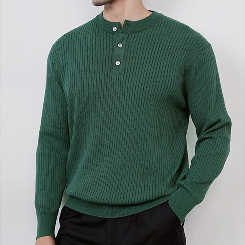 Sweat-shirt en maille côtelée à manches longues pour homme Olivenorma - Vert - 3XL - image 0