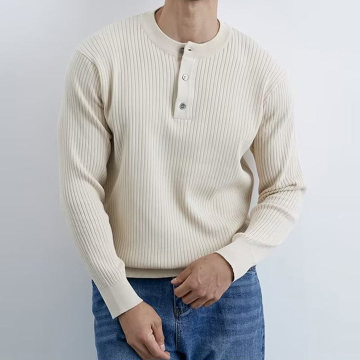 Sweat-shirt en maille côtelée à manches longues pour homme Olivenorma - Beige - 3XL - image 11