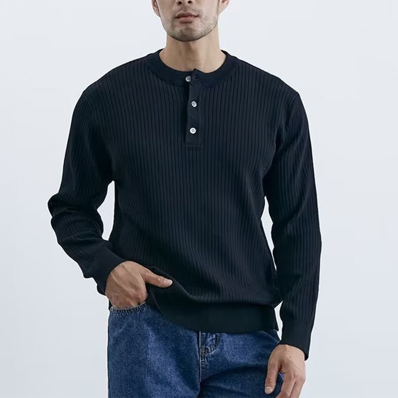 Sweat-shirt en maille côtelée à manches longues pour homme Olivenorma - Noir - 3XL - image 2