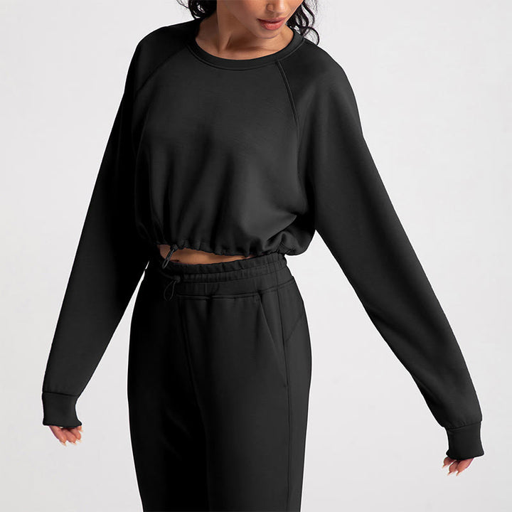 Olivenorma Sweat-shirt doux à manches longues et col ras du cou pour le yoga et l'entraînement - Noir - XL - image 12