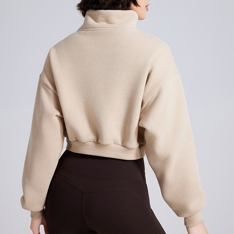 Sweat-shirt court surdimensionné en polaire avec fermeture éclair sur les hanches Olivenorma - image 4