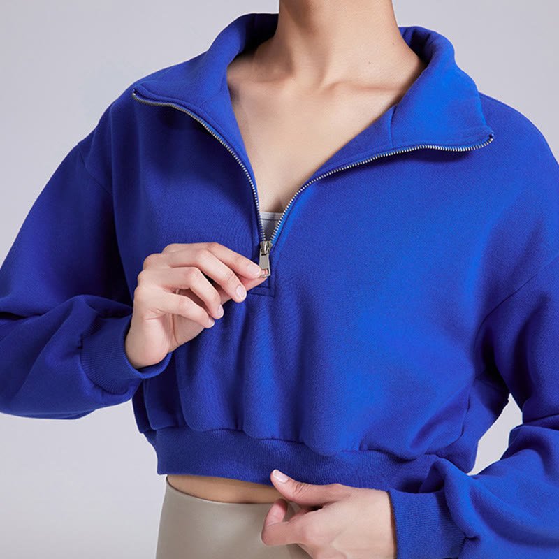 Sweat-shirt court surdimensionné en polaire avec fermeture éclair sur les hanches Olivenorma - image 8