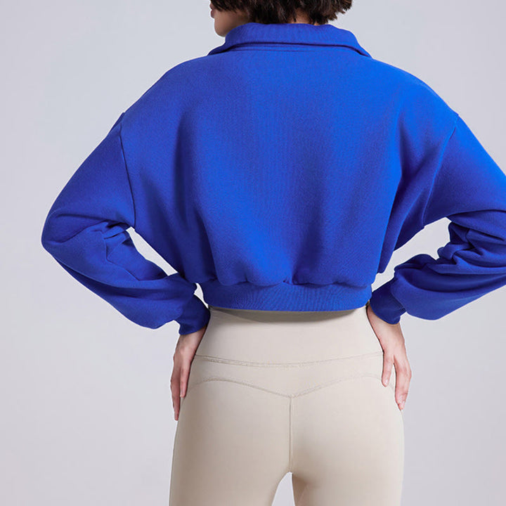 Sweat-shirt court surdimensionné en polaire avec fermeture éclair sur les hanches Olivenorma - image 7