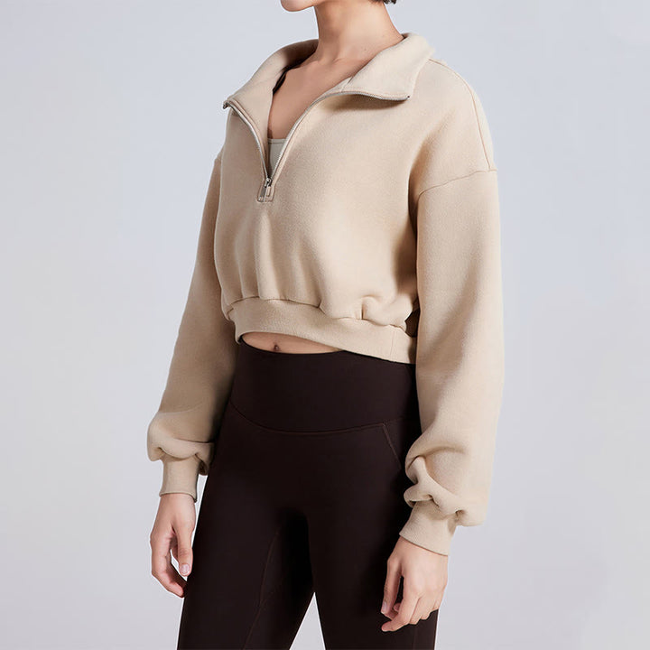 Sweat-shirt court surdimensionné en polaire avec fermeture éclair sur les hanches Olivenorma - image 3