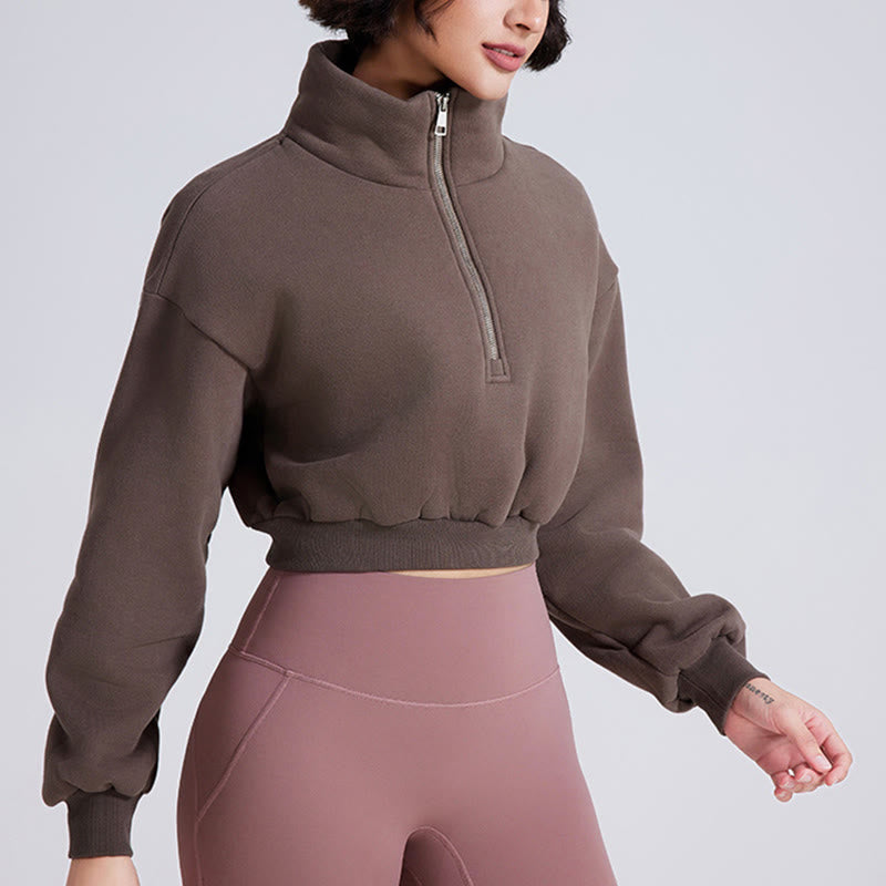 Sweat-shirt court surdimensionné en polaire avec fermeture éclair sur les hanches Olivenorma - image 14