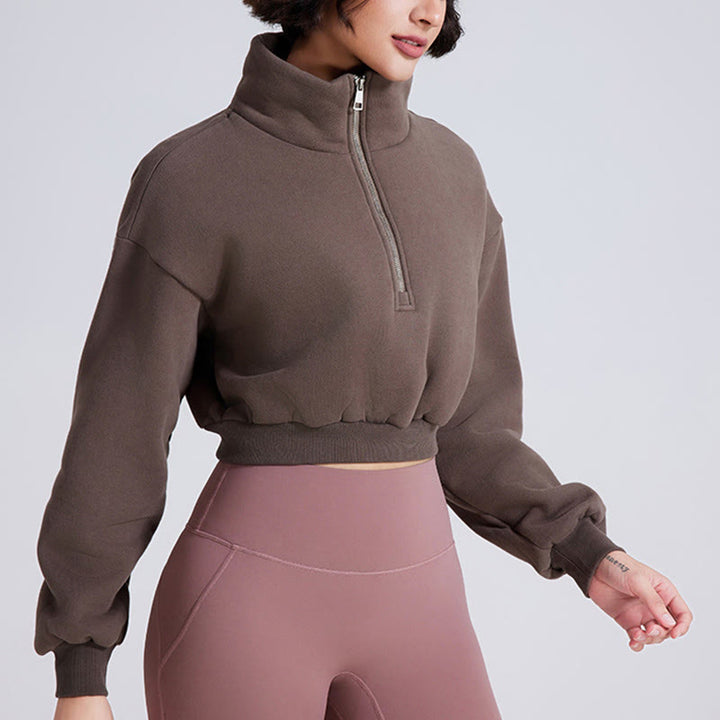 Sweat-shirt court surdimensionné en polaire avec fermeture éclair sur les hanches Olivenorma - image 14