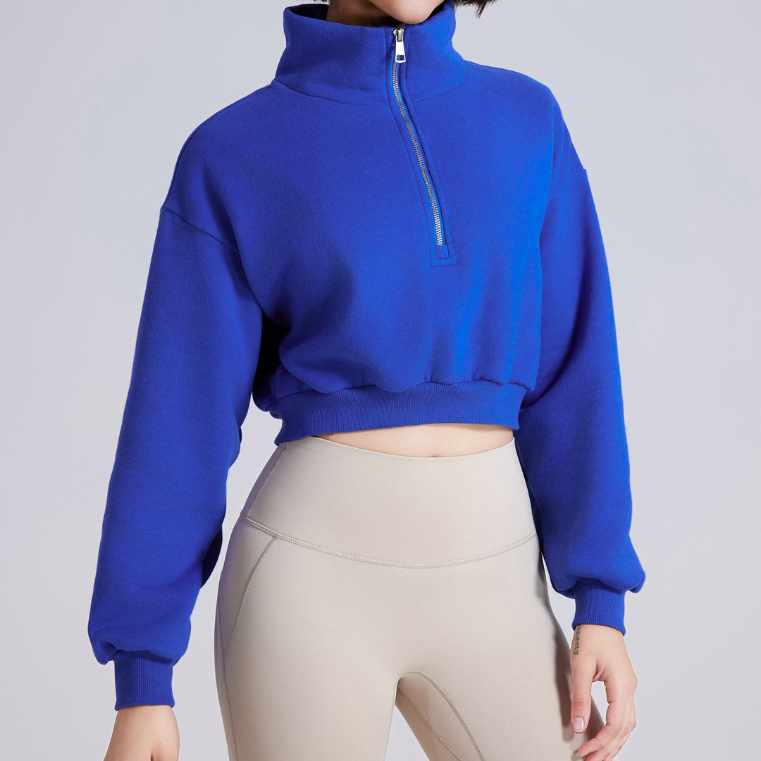 Sweat-shirt court surdimensionné en polaire avec fermeture éclair sur les hanches Olivenorma - image 6