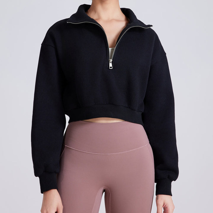 Sweat-shirt court surdimensionné en polaire avec fermeture éclair sur les hanches Olivenorma - Noir - L - image 10