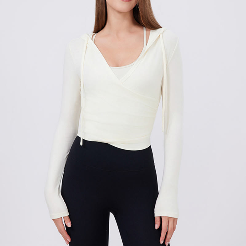 Haut court à manches longues Olivenorma , sweat à capuche respirant pour entraînement et yoga - Blanc - XL - image 13